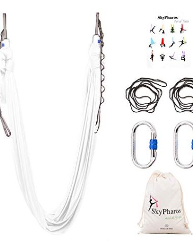 SKYPHAROS 5.5 Yards Aerial Silks Yoga Swing Set - Aerial Yoga Hammock Kit Anti-Gravity Flying for Fitness, Low/Non Stretch Nylon Tricot Fabric Hardware Included for Dance