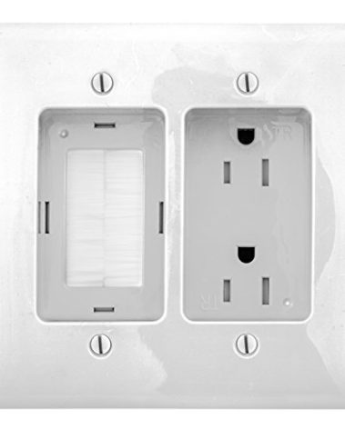 Bryant Electric RR1512W 2-Gang Recessed TV Connection Outlet Plate with 15 Amp 125V Tamper-Resistant Duplex Receptacle with One Pass-Thru Opening, White