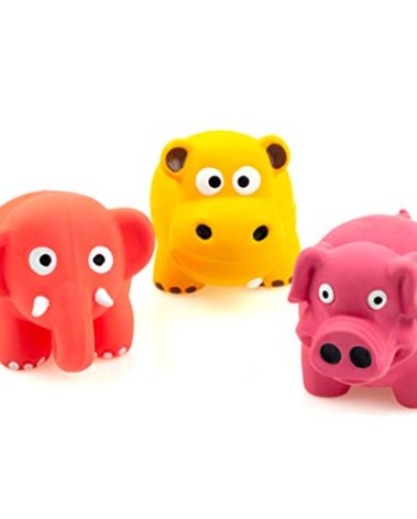 CHIWAVA 3 Pack 3.2'' Squeak Latex Puppy Toy Cute Standing Animal Sets Pet Interactive Play for Small Dogs Assorted Color