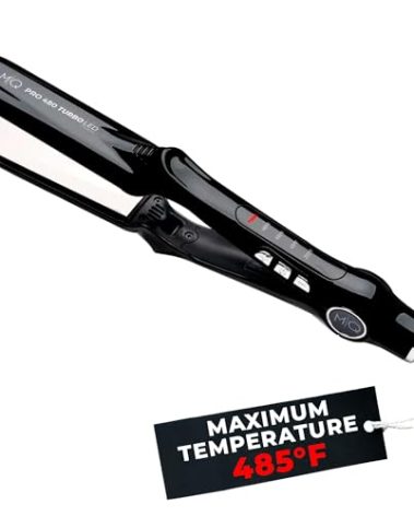 MQ Hair - Professional Titanium Flat Iron 480°F Turbo - Bivolt, Anatomic Design, Ultra-Smooth, Mirror Effect - 3 Passes Needed, Perfect Straightening - Heating Safe Control, Ionized Plates - Black
