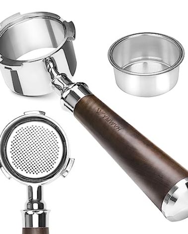 51mm Bottomless Portafilter 3 Ears, YMWVH Professional Espresso Portafilter 51mm for De-longhi EC680, EC685 & EC885 Espresso Machine, Stainless Steel Basket and Walnut Handle
