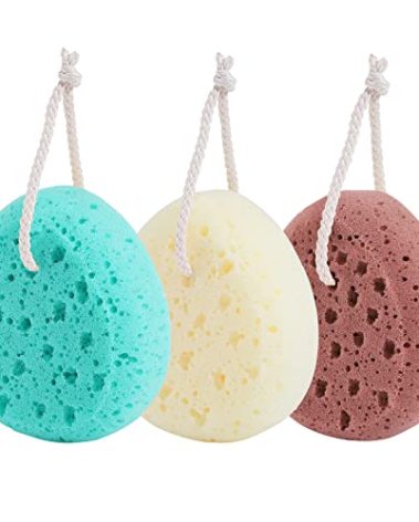 KECUCO 3 Pcs Bath Sponge for Women, Men, Teenager, Body Wash Sponges Loofah Body Scrubber, 3 Colors & Large Size Shower Pouf Cleaning Loofahs for Shower Exfoliating