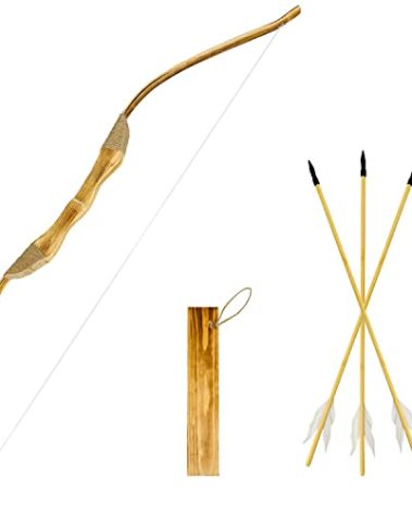 Youth Wooden Bow and Arrow Set, 40 Inch Handmade Wooden Bow and Arrow Cosplay Costume Prop Archery Set Games Toys, 1 Bows 1 Quivers and 3 Feather Arrows, Gifts for Kids Youth Boys and Girl