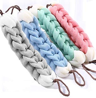 AARainbow 4 Packs Long Stretch Back Sponge with Rope Handles Back Scrubber Body Sponges for Bathing, Bath Shower Mesh Sponge Body Deep Cleaning for Men & Women (Blue+Grey+Green+Pink)