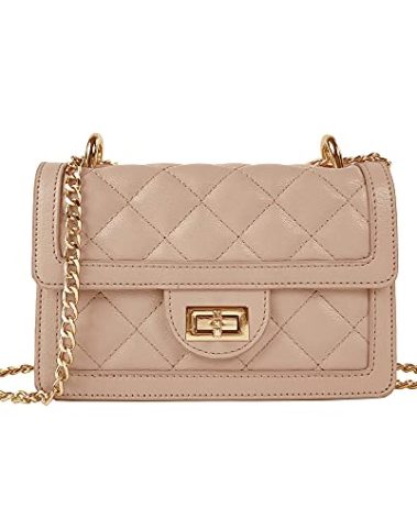 SG SUGU Small Quilted Crossbody Bag, Trendy Designer Shoulder Bag, Phone Wallet Purse for Women (Nude)