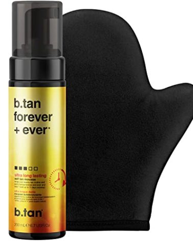 b.tan Ultra Long Lasting Self Tanner Kit | Forever Bundle - Best Dark Sunless Tan Mousse, Lasts Up to 11 Days, Tanning Mitt Applicator, 1 Hour Express Foam, Fast, No Fake Tan Smell, 6.7 Fl Oz