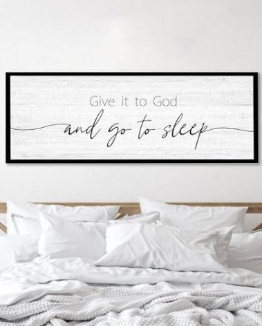 Give It to God and Go to Sleep Sign Framed Large 41''×15'' Above Bed Wall Decor for Bedroom Farmhouse Wall Decor Guest Room Decor Rustic Master Bedroom Wall Decoration Wood Wall Art (black frame)