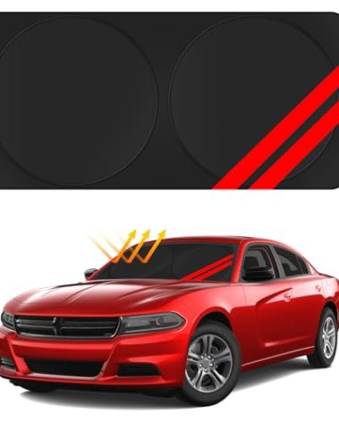 REMOCH Windshield Sun Shade for Dodge Charger Challenger Durango Ram Accessories Universal Fit to All Dodge Cars Sunshade Foldable Sun Visor Protector Blocks UV Rays Keep Your Car Cooler (Red)