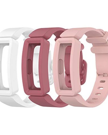 EEweca 3-Pack Bands Compatible with Fitbit Ace 2 Replacement Strap for Kids (White, Rose Pink, Soft Pink)