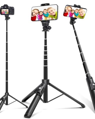 BZE 62 inches Extendable Selfie Stick Tripod with Wireless Remote & Phone Holder, Portable Aluminum Alloy 3 in 1 Stand for Group Photos, Vlogging & Travel Compatible with All Smartphones