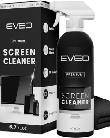 EVEO® Screen Cleaner Spray Kit (Streak-Free) TV Screen Cleaner for Smart TV, LCD, LED, OLED | Computer Screen Cleaner Spray and Wipe Microfiber Cloth - TV, Monitor, Laptop, iPad, Car - 6.7oz 1 Pack