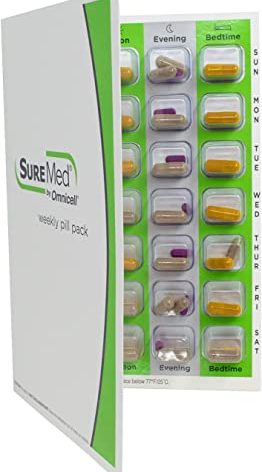 4 Times a Day Weekly XL Cold Seal Medication Blister Pack System Cards for Pills -One Piece Unit Dose Tri-Fold Booklet, Easy No Extra Equipment Needed, Just Fill and Seal (4X a Day Weekly - 6 Pack)