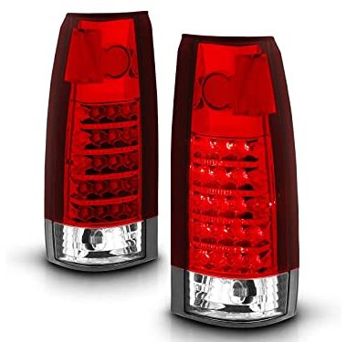 AmeriLite for 1988-1999 Chevy GMC Full Size C/K Pickup Truck Tahoe Suburban Crystal Red LED Replacement Tail Lights Assembly Pair - Passenger and Driver Side