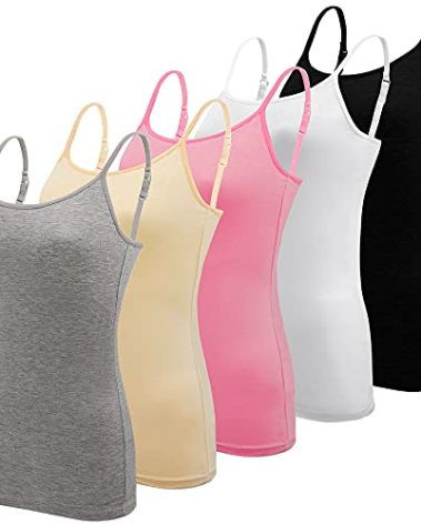 BQTQ 5 Pcs Basic Camisole Spaghetti Strap Camisole Tank Tops for Women and Girl (Black, White, Gray, Pink, Beige, XX-Large)