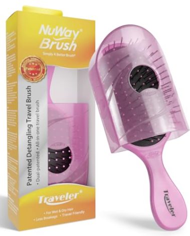 NuWay 4HAIR Traveler U.S. and International Patented Travel Brush (Petal Pink)