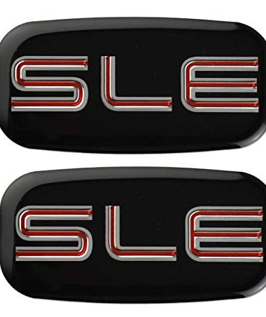 2X SLE Emblems 3D Nameplate Sticker Replacement for GMC Chevrolet Sierra Suburban Yukon 1500 2500 3500 15036134 (Chrome/Red)
