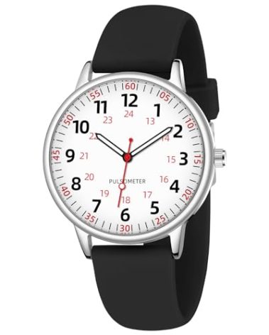 TWOPTION Nurse Watch for Women Waterproof Analog Silicone Watch with Second Hand Nursing Easy Read Dial Nurse Watches(Black)