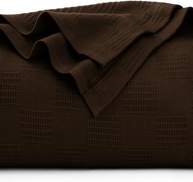 Utopia Bedding Brown 100% Cotton Blanket [Queen Size - 90x90 Inch] 350GSM Lightweight, Soft and Breathable Thermal Blanket for All Seasons