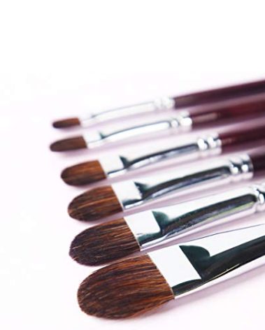 Transon Red Sable Filbert Paint Brushes 6pcs for Watercolor, Acrylic, Oil, Tempera and Gouache Painting