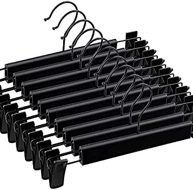 LAMITOCS Pants Hangers with Clips, Skirt Hangers, 360 ° Swivel Hooks Space Saving Hanger for Pants, Skirts, Clothes, Jeans (10Pack, Black)