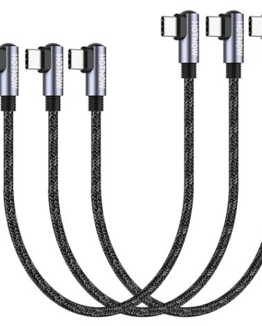 HOTNOW USB C to USB C Cable Right Angle 1ft 3Pack, 12inch PD 65W Type C USB 2.0 Fast Charge Cord
