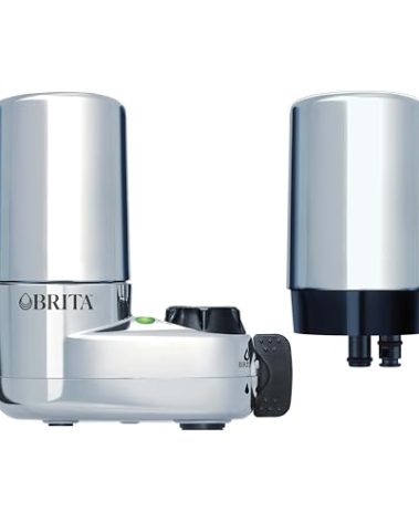 Brita Faucet Mount Water Filter System, Chrome, No-Wait Filtration, Easy Install, Multi-Use Tap Water Filter for Kitchens, Bathrooms & Small Spaces