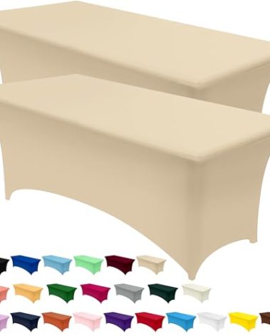 Utopia Kitchen Spandex Tablecloth 2 Pack [6FT, Champagne] Tight, Fitted, Washable and Wrinkle Resistant Stretch Table Cloth Rectangle Cover for Trade Show, Weddings & Parties [72Lx30Wx30H Inch]