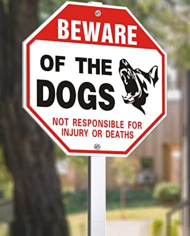 SWEETAPRIL Beware of Dog Sign, 10" x 10" All Aluminum Yard Sign with 28" High Stakes, beware of dog signs for fence-UV Protected and Weatherproof