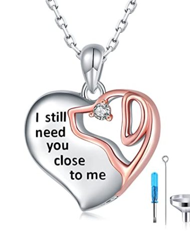 EJALEN 925-Sterling-Silver Cremation Pet Urn Necklace for Ashes for Dog - Heart Urn Dog Necklaces Pet Memorial Keepsake Memory Pendant Jewelry Gifts