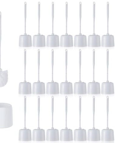 Roshtia 24 Sets Toilet Brush and Holder Set for Bathroom Toilet Bowl Brush Scrubber with Caddy for Deep Cleaning, 14.57 Height (White)