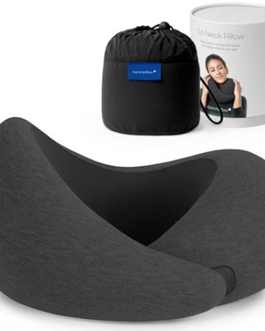 Ostrichpillow Go Neck Pillow, Travel Pillows for Airplanes, Premium Memory Foam Travel Pillow, 360º Ergonomic Design, Asymmetrical Sides, Travel Bag Included, Washable Modal Cover