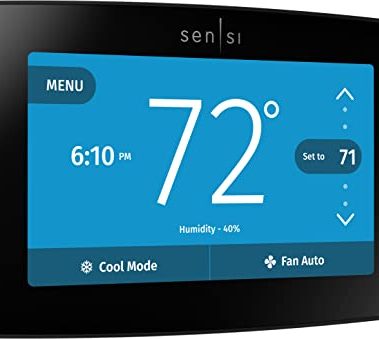 Emerson Sensi Touch Wi-Fi Smart Thermostat with Touchscreen Color Display, Works with Alexa, Energy Star Certified, C-wire Required, ST75 Black 5.625" x 3.4" x 1.17"