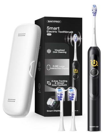 SAKYPRORAL Electric Toothbrush with AI Smart Display for Adults Kids | 150-Day Rechargeable Battery, Real-Time Map | Whitening, 3-Min Timer, Travel Case | Ideal Gift Vibrating Toothbrush (G5S Black)