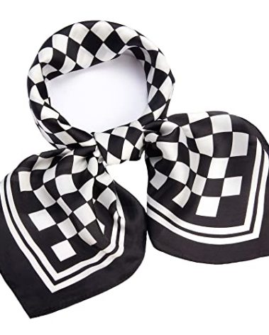 NaSoPerfect 27 inch Silk Feeling Scarf Square Satin Head Scarf Fashion Checkerboard Print Neck Scarfs for Women Black and White