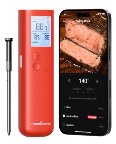 ThermoMaven Smart Bluetooth Wireless Meat Thermometer, 10X Enhanced Sub-1G Signal and Stability, Standalone Display Base, Certified Accuracy ±0.5°F, WiFi Unlimited Range for BBQ, Oven, Smoker, Grill
