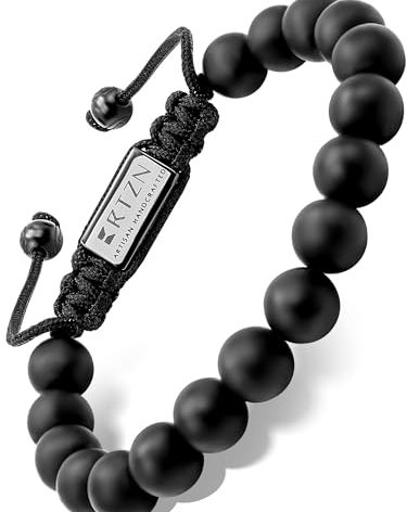 RTZN Black Onyx Bracelet for Men – Premium Artisan Handcrafted Authentic Matte Black Beads – 8MM Adjustable Mens Beaded Bracelets (Bali)