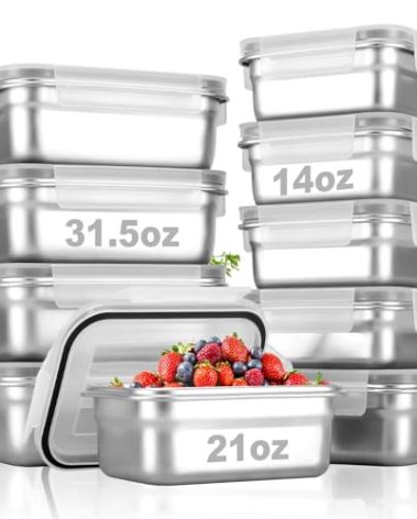 Cykorxicc 10 PC Square 304 Stainless Steel Food Containers with Lids, Airtight Bento Lunch Box, Metal Meal Prep Food Containers Reusable Stackable | Nestable Oven/Dishwsher/Freezer Safe