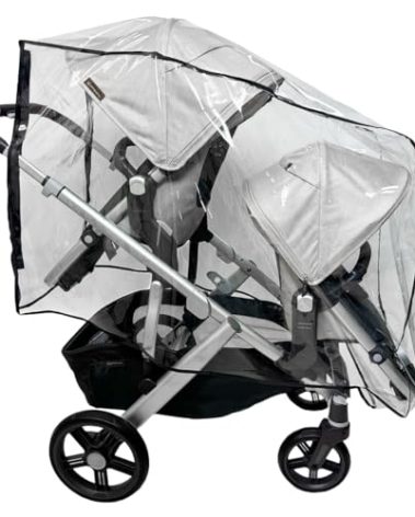 SASHA'S Double Rain and Wind Cover Made for UPPAbaby Vista V2/V3 Double Stroller System w/RumbleSeat - Clear, Ventilation Holes, Maximum Coverage, Made in USA (Stroller not Included)