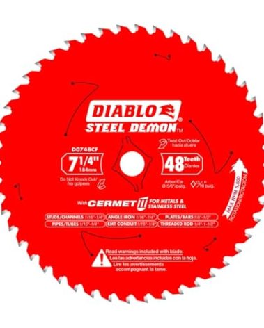 Diablo Steel Demon Cermet II Saw Blade with Triple Chip Grind and Perma-Shield Coating - Ideal for Medium Metal Cutting - 7-1/4" Diameter, 48 TCG Teeth - D0748CF