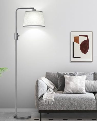 【Upgraded】 Dimmable Floor Lamp, 1000 Lumens LED Edison Bulb Included, Arc Floor Lamps for Living Room Modern Standing Lamp with Linen Shade, Tall Lamps for Living Room Bedroom Office Dining Room-Grey