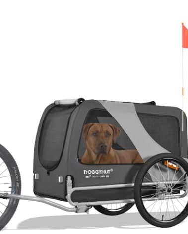 DOGGYHUT® Premium XL Pet Bike Trailer for Large Dog or Multiple Small Dogs, Up to 100 lbs,Dog Bicycle Carrier,Low Center of Gravity,Easy Folding Frame Cart (Gray)