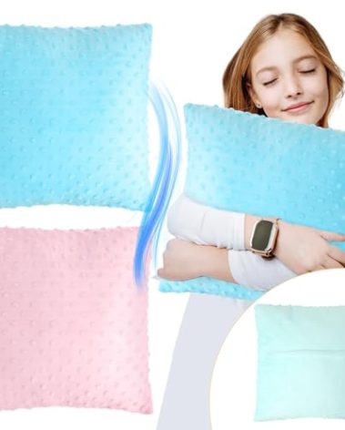 Kigley 2 Pack Vibrating Pillow Sensory Pillow for Kids Pressure Activated 12 x 12 Massage with Textured Stimulation Bumps for Relieve Pain Stress Autistic Children Adults Gifts(Blue, Pink)