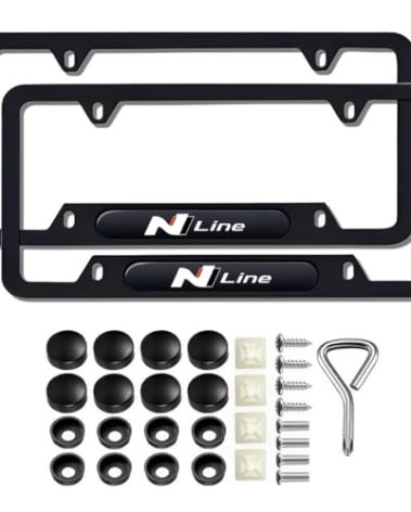 JULOPO 2 Pcs Black license plate frames license plate covers compatible for N line metal aluminum material screw caps cover set