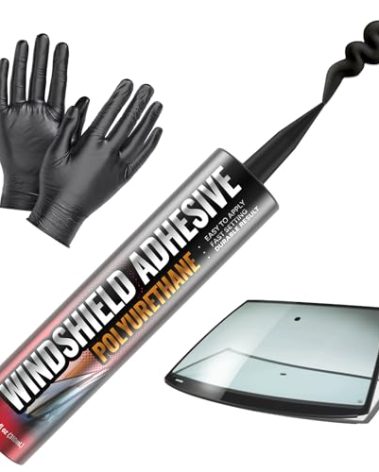 Polyurethane Windshield Adhesive - Quick Curing & Weather Resistant Auto Glass Adhesive, Vertical & Overhead Application, Windshield Repair Kit with Gloves, Applicator Tip & Cartridge - 310ml Black