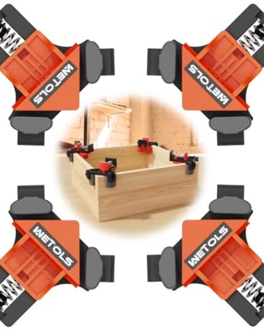WETOLS Corner Clamp for Woodworking, 90 Degree Right Angle Clamp, Wood Clamps, 4Pcs Adjustable Spring Loaded Woodworking Clamp, Gifts for Dad, Birthday Gifts for Men, Photo Framing, Orange