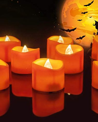 Homemory Halloween 12 Pack Orange Tea Light Candles, Battery Operated LED Tealights, Small Pumpkins Lights, Flameless, Electric Fake Tea Candles, 1.4"x1.25"
