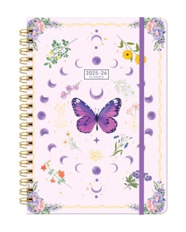 2025-2026 Planner Weekly & Monthly Agenda Book, Spiral Daily Planner Hardcover, 2025 To Do List Notebook with Monthly Tabs, Pocket, Elastic Closure, Thick Paper (7.5 * 10.2) Butterfly