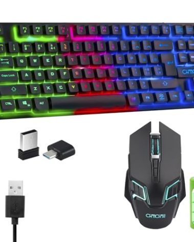 Gaming Wireless TKL Keyboard Mouse Combo Rechargeable LED Backlit Tenkeyless Compact 87 Keys 6 Button for Computer Laptop PS4 PS5 Switch Compatible with Windows XP/7/8/10 iMac MacBook Xbox one X