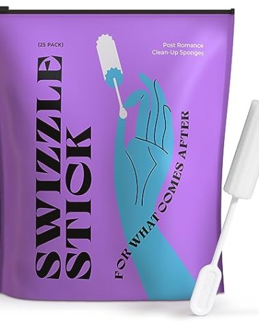 [25 Pack] Swizzle Stick Absorbing Sponge for Women - Ultra-Absorbent Post-Romance Cleanup Sponge to Stop The Drip - Long Handle, Easy Grip, Individually Packaged