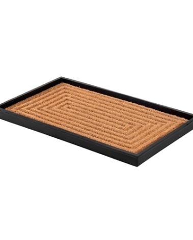 Anji Mountain Heavy Duty Waterproof Rubber Shoe Storage Mat Organizer/Boot Storage Tray Multi Use for Entryway with Coir, Tan Rectangle Embossed Insert, Fits 2 Pair (24.5" Wide)